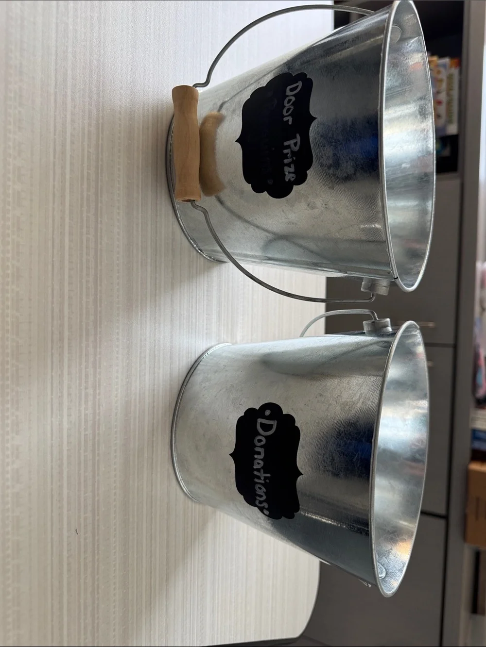 🪣 Set of 2 Galvanized Metal Buckets w/ Chalkboard Labels ✏️